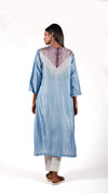 Icy blue-Brown Shibori Silk Kurta