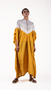 Mustard-Grey shibori kaftan