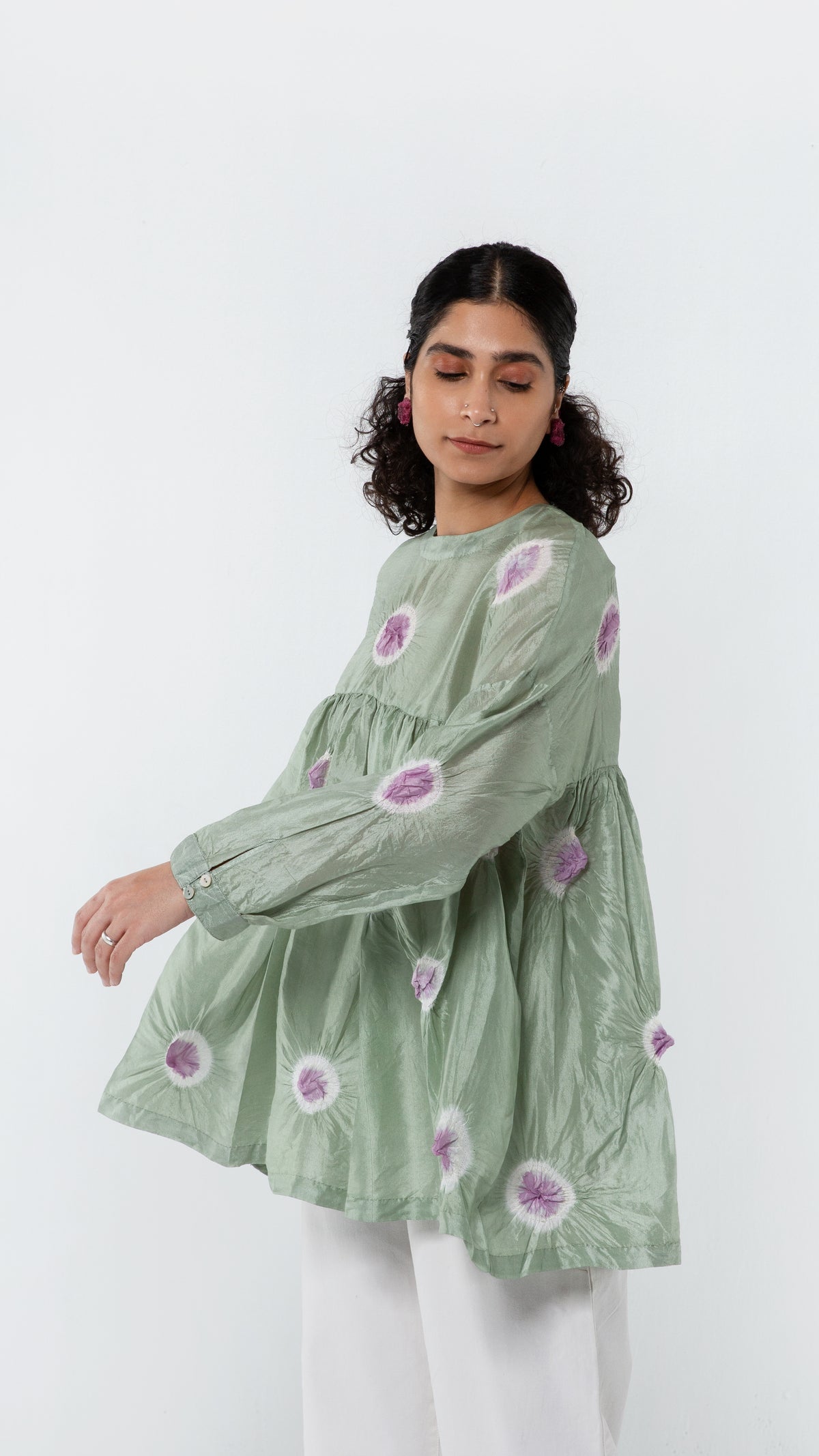 GREEN - LAVENDER POLKA TOP