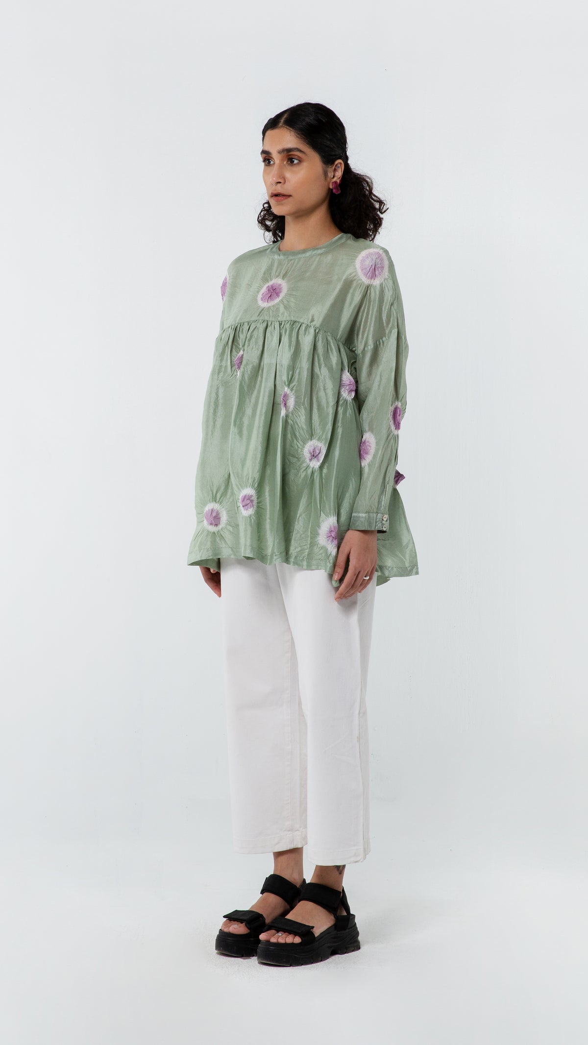 GREEN - LAVENDER POLKA TOP