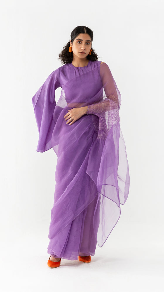 HANDSFREE SAREE, SILK ORGANZA - LAVENDER