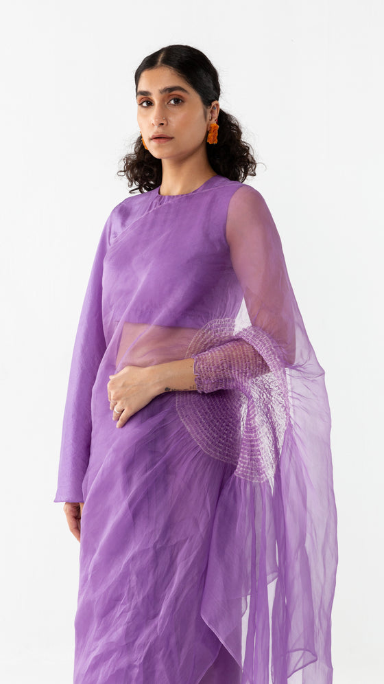 HANDSFREE SAREE, SILK ORGANZA - LAVENDER