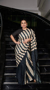 Black-Ivory Striped Shibori Saree