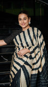 Black-Ivory Striped Shibori Saree