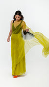 LIME AND BLACK HANDFREE ORGANZA SAREE