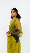 LIME AND BLACK HANDFREE ORGANZA SAREE