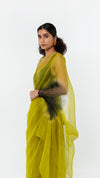 LIME AND BLACK HANDFREE ORGANZA SAREE