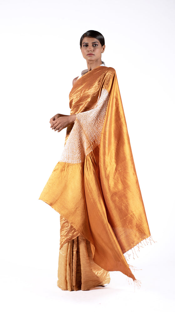 Mustard Metallic Handsfree Saree