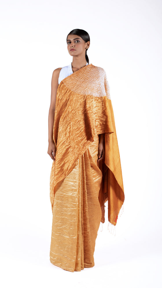 Mustard Metallic Handsfree Saree