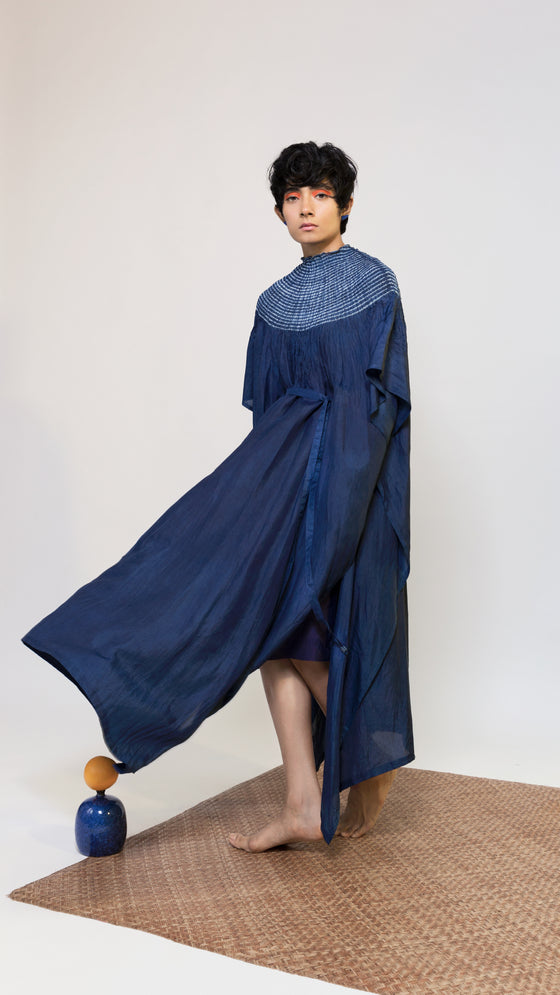 Navy Silk Shibori Kaftan