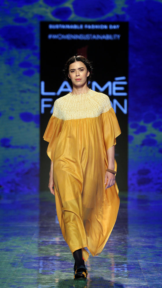 Yellow Silk Shibori Kaftan