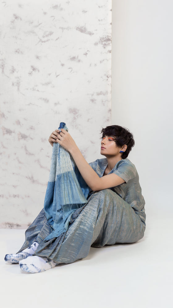 Naturally Dyed Metallic Shibori Saree