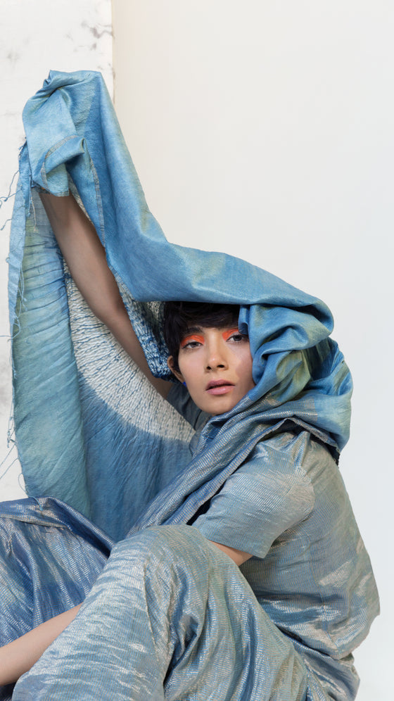 Naturally Dyed Metallic Shibori Saree