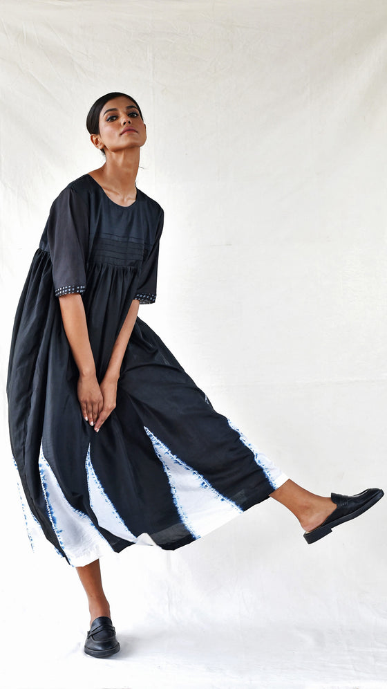 Black and White Temple Silk Dress