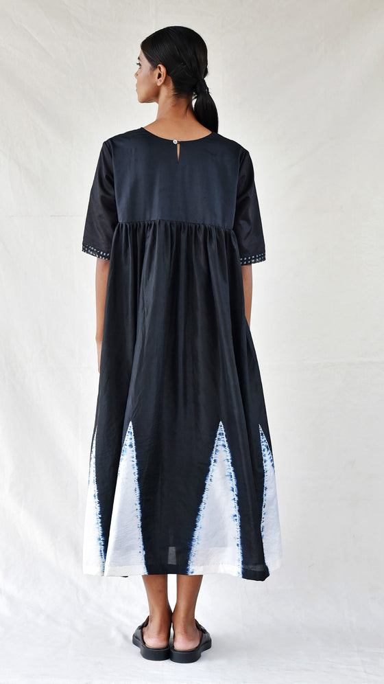Black and White Temple Silk Dress