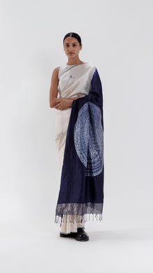  ORBIT JAMDANI SAREE - IVORYNAVY