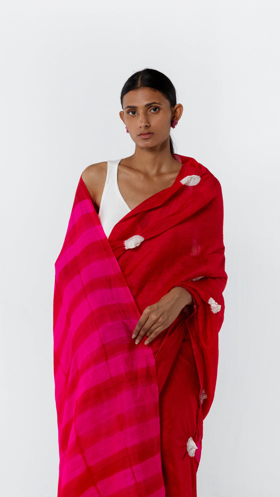 RED-RANI SCATTERED POLKA BISHNUPURI SAREE