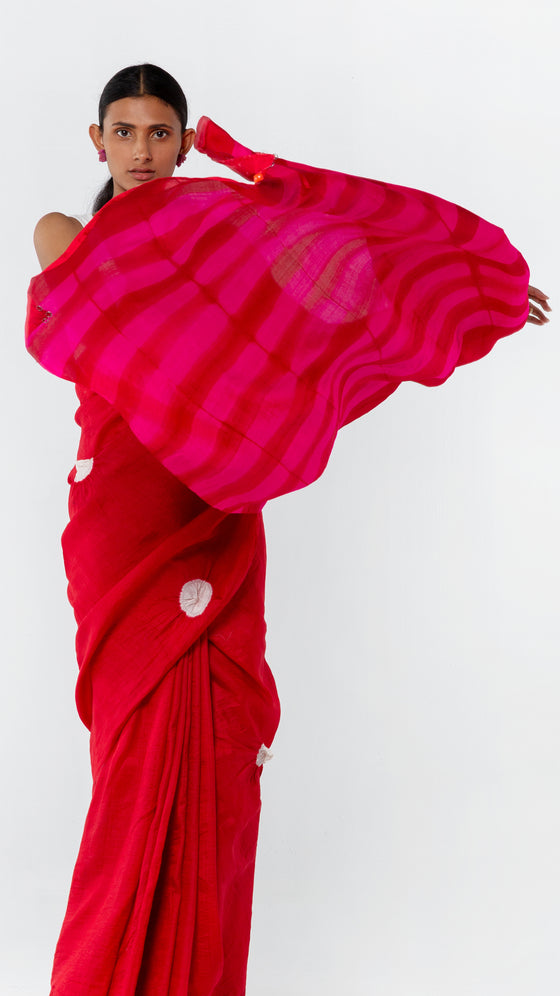 RED-RANI SCATTERED POLKA BISHNUPURI SAREE