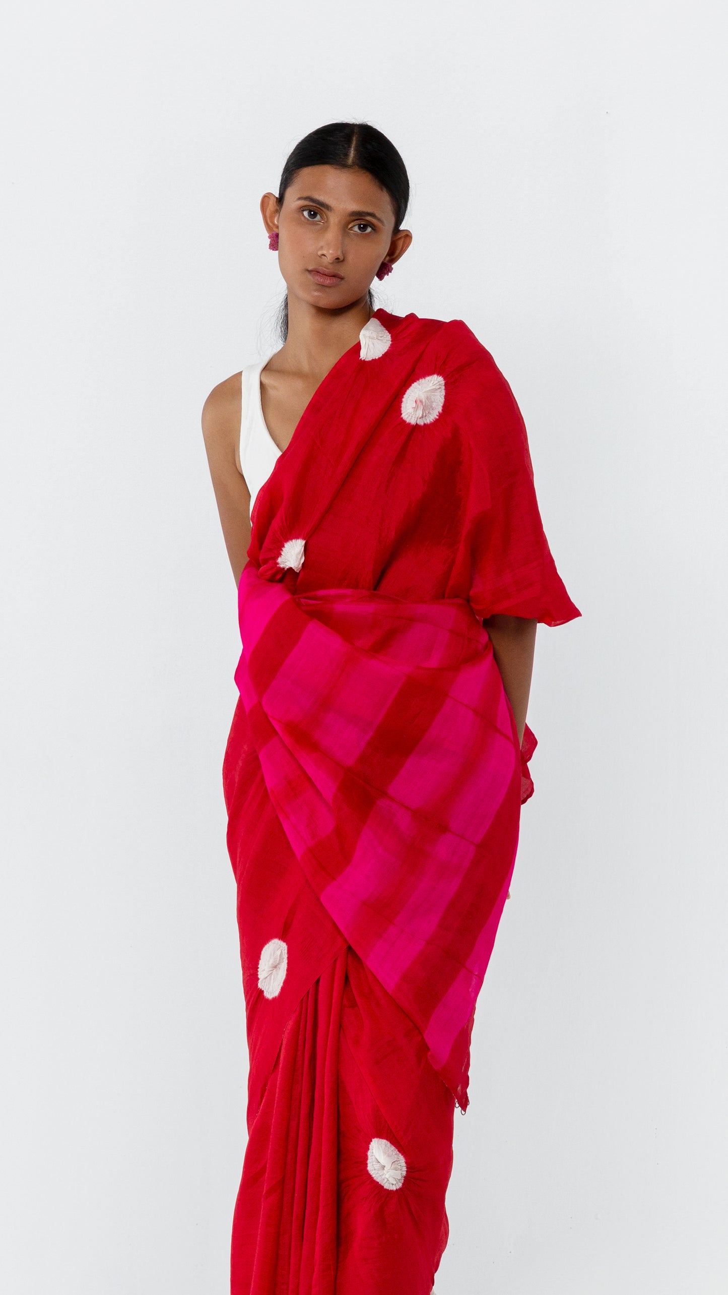 RED-RANI SCATTERED POLKA BISHNUPURI SAREE