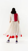 RED-WHITE KOTA DORIA-SILK POLKA SKIRT