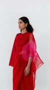 RED AND PINK HANDSFREE ORGANZA SAREE