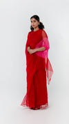 RED AND PINK HANDSFREE ORGANZA SAREE