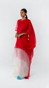 RED AND WHITE SEMICIRCLE ORGANZA SAREE