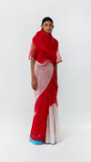 RED AND WHITE SEMICIRCLE ORGANZA SAREE