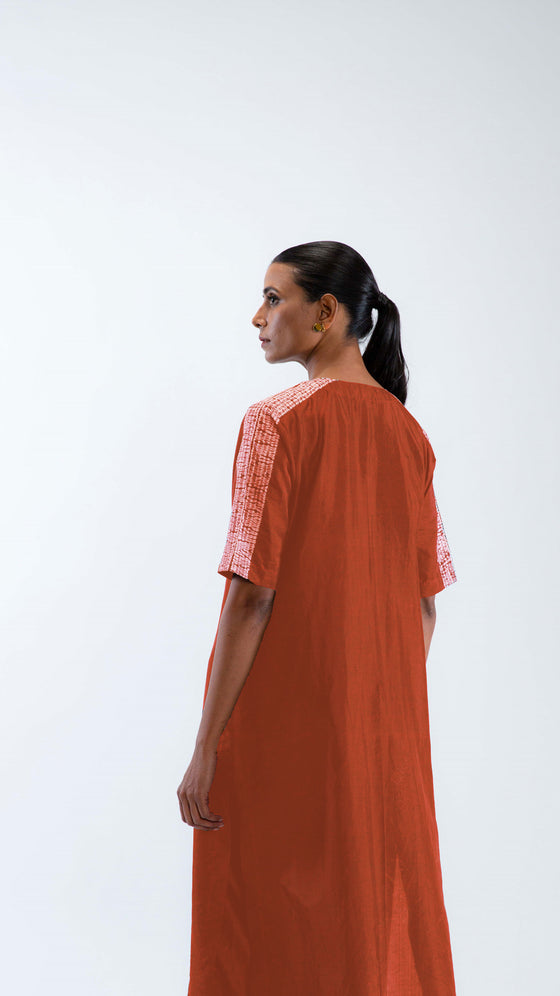 NAMI SILK KURTA CO-ORD SET IN RUST RED