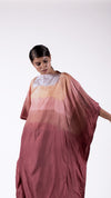 Colour Blocked Silk Kaftan - Almond