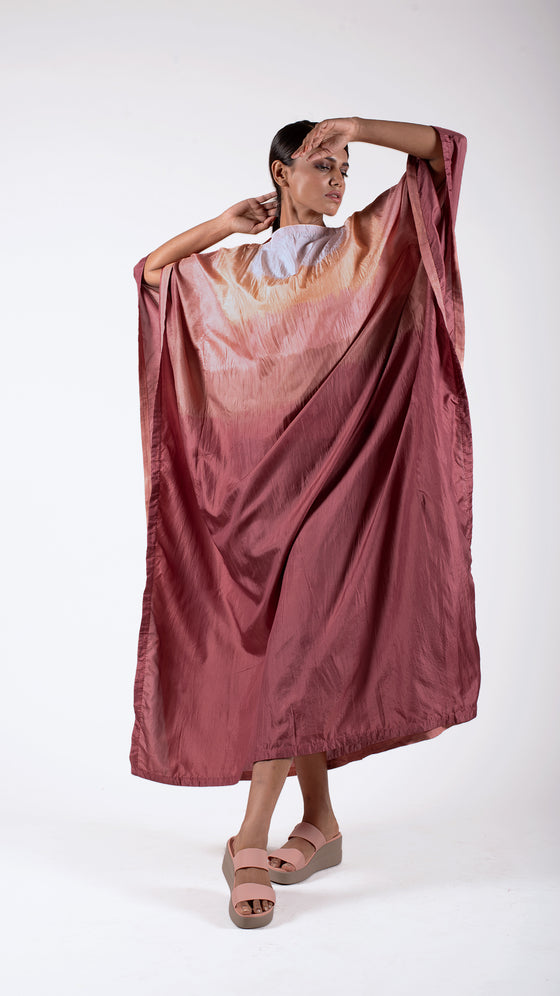 Colour Blocked Silk Kaftan - Almond