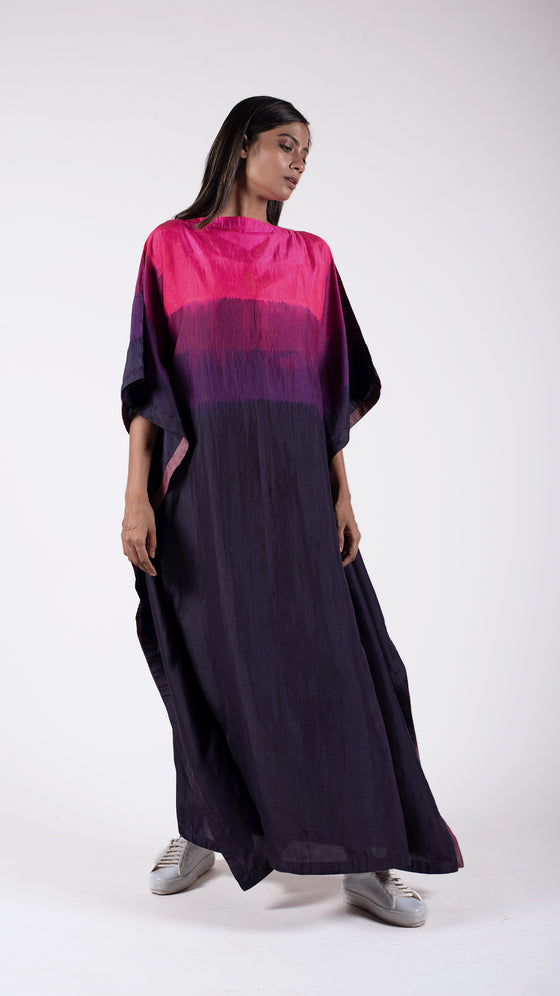 Colour Blocked Silk Kaftan - Magenta