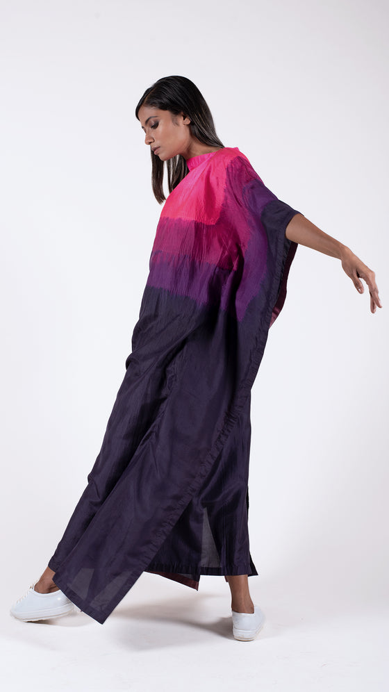 Colour Blocked Silk Kaftan - Magenta