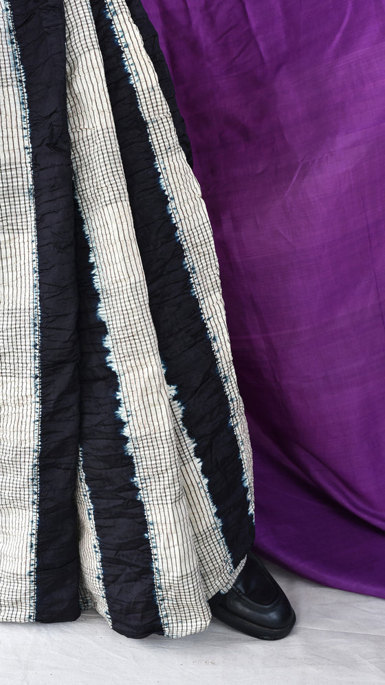Colour-blocked Checkered Silk Saree
