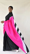 Fuchsia-Black Colour-blocked Shibori Saree