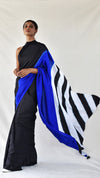 Blue-Black Colour-blocked Shibori Saree