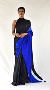 Blue-Black Colour-blocked Shibori Saree