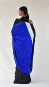 Blue-Black Colour-blocked Shibori Saree