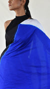 Blue-Black Colour-blocked Shibori Saree