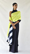 Lime-black Colour-blocked Shibori Saree