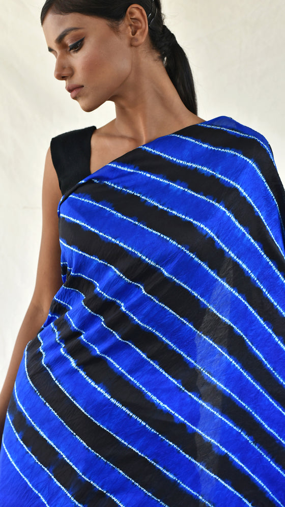 Royal blue-black Shibori Silk Saree