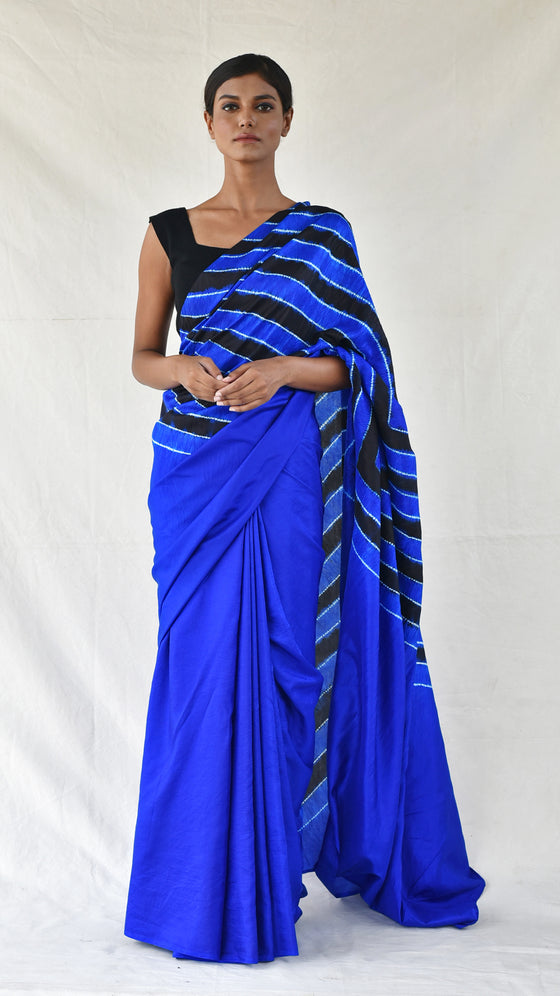 Royal blue-black Shibori Silk Saree