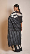 Black-Ivory Striped Shibori Saree