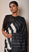 Black-Ivory Striped Shibori Saree