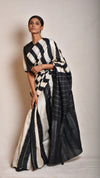 Black-Ivory Striped Shibori Saree