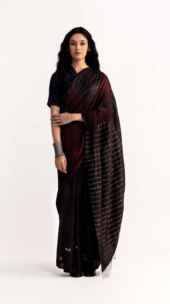 LANDSCAPE JAMBAN SAREE - BLACK