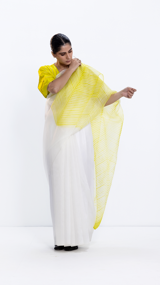 Shore Saree - Lime/Ivory