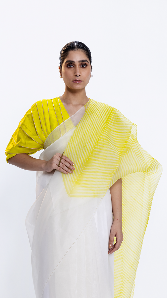 Shore Saree - Lime/Ivory