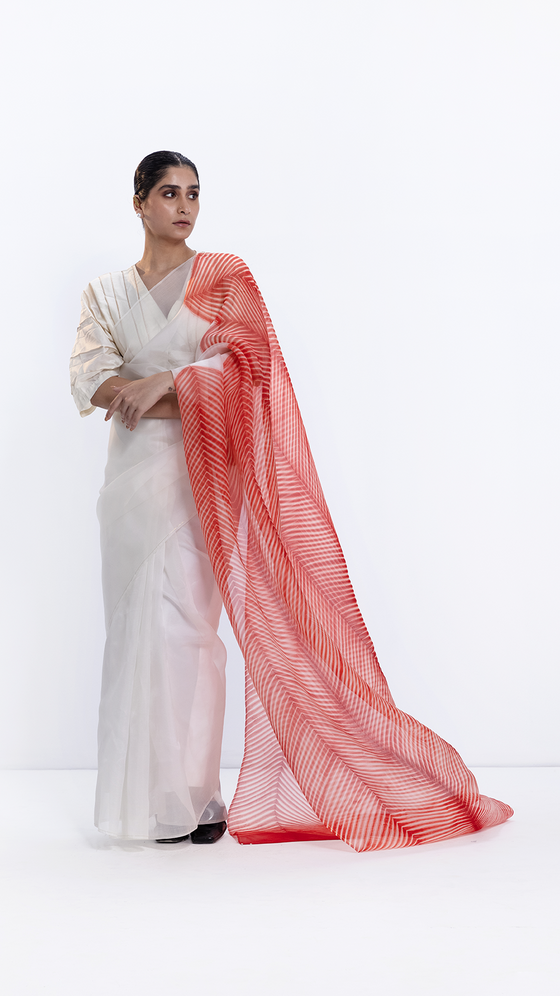 Shore Saree - Ivory/Red