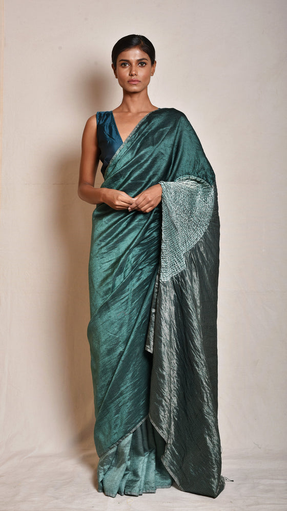 Bottle-green Metallic Handsfree Saree